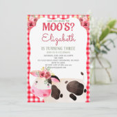 Red Gingham Cow Birthday Farm Animals Barnyard Einladung (Stehend Vorderseite)