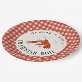 Red Gingham Crawfish Boil Meeresfrüchte Party Pappteller (Schrägansicht)