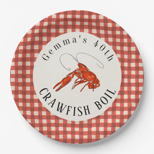 Red Gingham Crawfish Boil Meeresfrüchte Party Pappteller (Vorderseite)