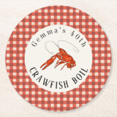 Red Gingham Crawfish Boil Meeresfrüchte Party Runder Pappuntersetzer (Vorderseite)