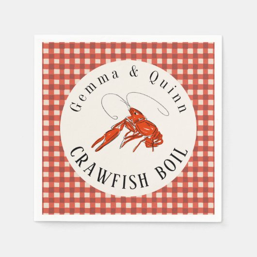 Red Gingham Crawfish Boil Meeresfrüchte Party Serviette (Vorderseite)