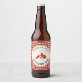 Red Gingham Crawfish Boil Seafood Party Bierflaschenetikett (Vorderseite)