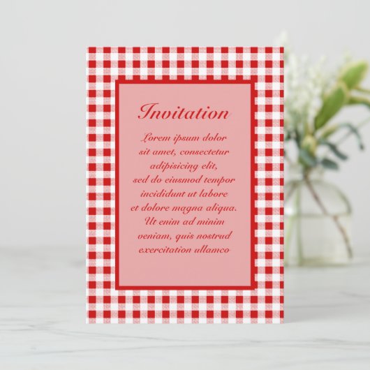 Red Gingham + Custom Color Einladung (Stehend Vorderseite)