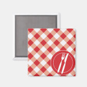 Red Gingham & Cutlery Magnet (Vorderseite/Rückseite)
