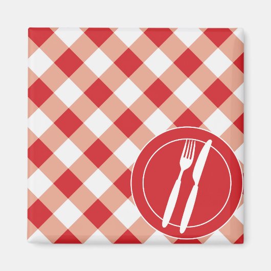 Red Gingham & Cutlery Magnet (Vorne)