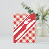 Red Gingham & Cutlery Postkarte (Stehend Vorderseite)