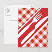 Red Gingham & Cutlery Postkarte (Vorne/Hinten)