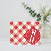 Red Gingham & Cutlery Postkarte (Stehend Vorderseite)