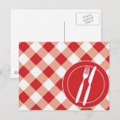 Red Gingham & Cutlery Postkarte (Vorne/Hinten)