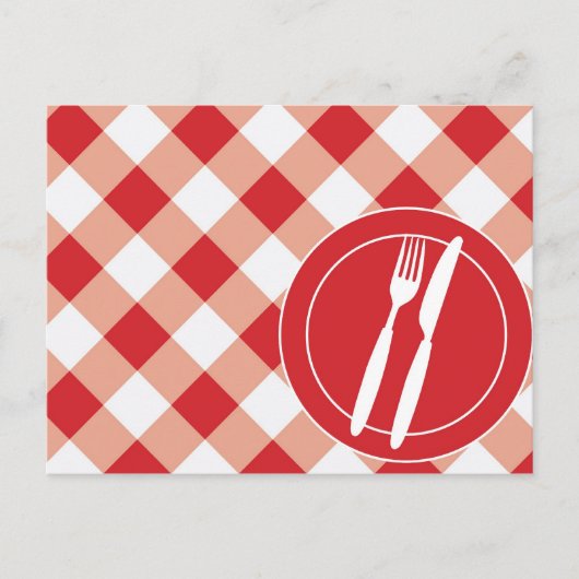 Red Gingham & Cutlery Postkarte (Vorderseite)