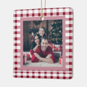 Red Gingham Elegant Zwei-Seiten-2-Foto Weihnachten Keramikornament (Links)