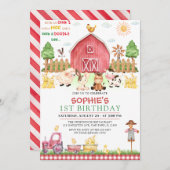 Red Gingham Farm Animals Barnyard Birthday Einladung (Vorne/Hinten)
