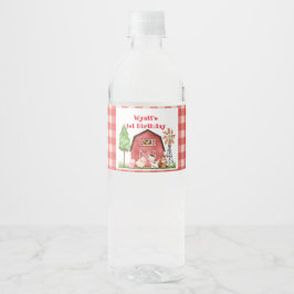 Red Gingham Farm First Birthday Drink Label Wasserflaschenetikett