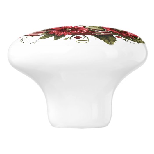 Red Gingham Floral Wreath Initial Keramikknauf (Seitenansicht)