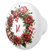 Red Gingham Floral Wreath Initial Keramikknauf (Rechts)