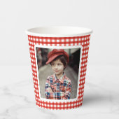 Red Gingham Foto Template Farm Geburtstag Pappbecher (Vorderseite)