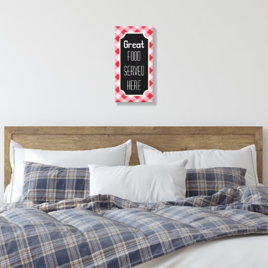 Red Gingham Great Food Sign Leinwand (Insitu (Schlafzimmer))