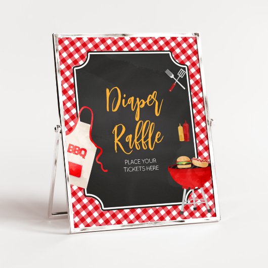 Red Gingham GRILLEN Baby Duwer Diaper Raffle Poster