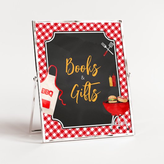 Red Gingham GRILLEN Baby Shower Bücher und Geschen Poster