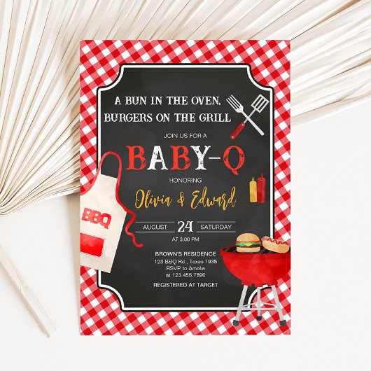 Red Gingham GRILLEN Baby Shower Einladung