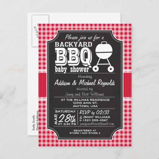 Red Gingham GRILLEN Baby Shower Einladung (Vorne/Hinten)