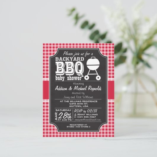 Red Gingham GRILLEN Baby Shower Einladung (Stehend Vorderseite)