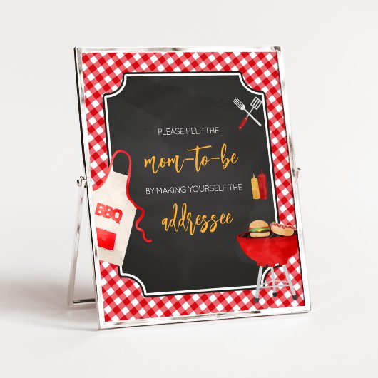 Red Gingham GRILLEN Baby Shower Envelope Station Poster