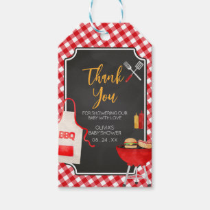 Red Gingham GRILLEN Baby Shower Favor Tag Geschenkanhänger