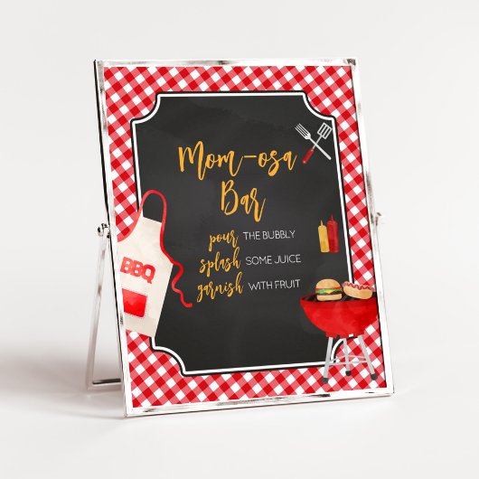 Red Gingham GRILLEN Baby Shower Mama Osa Bar Poster