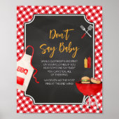 Red Gingham GRILLEN Baby Shower Say Baby nicht Poster (Vorne)