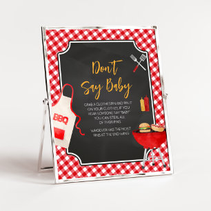 Red Gingham GRILLEN Baby Shower Say Baby nicht Poster