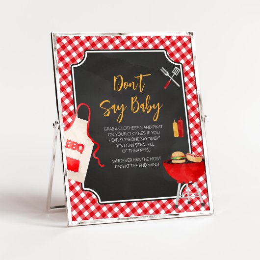 Red Gingham GRILLEN Baby Shower Say Baby nicht Poster