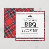 Red Gingham GRILLEN Party Flat Einladung (Vorne/Hinten)