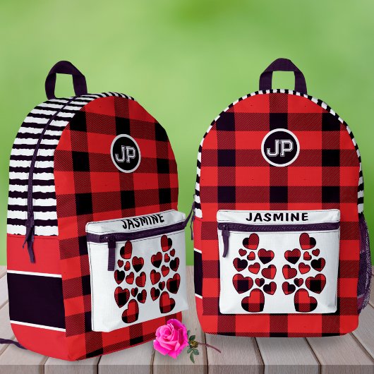 Red Gingham Heart Individuelle Name Links-Handed S Bedruckter Rucksack