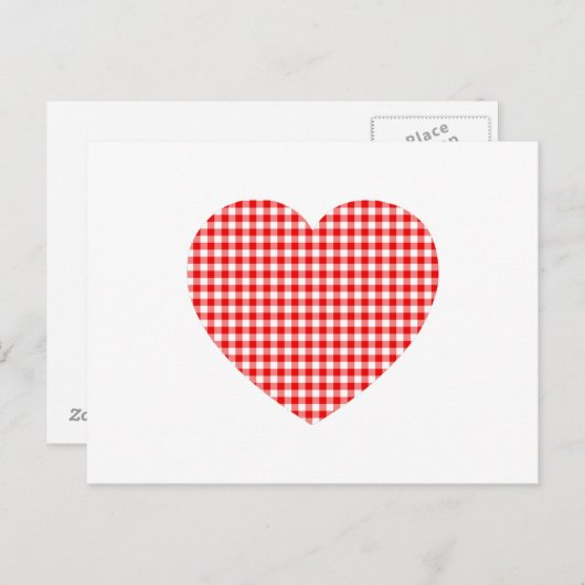 Red Gingham Heart Postkarte (Vorne/Hinten)