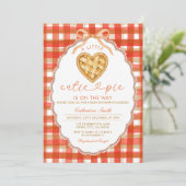 Red Gingham Heart Süsse Pie Baby Dusche Einladung (Stehend Vorderseite)