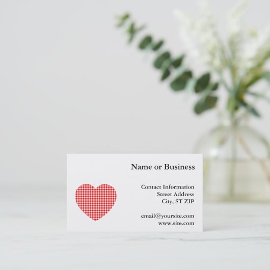 Red Gingham Heart Visitenkarte (Stehend Vorderseite)