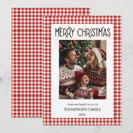 Red Gingham Holiday Family Photo Card Feiertagskarte