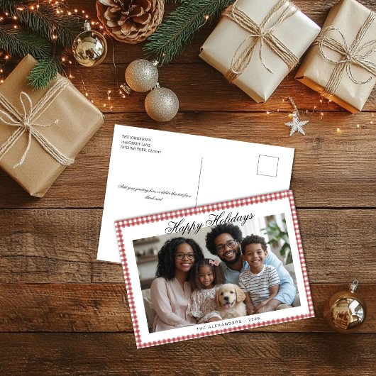 Red Gingham Holiday Foto Feiertagspostkarte