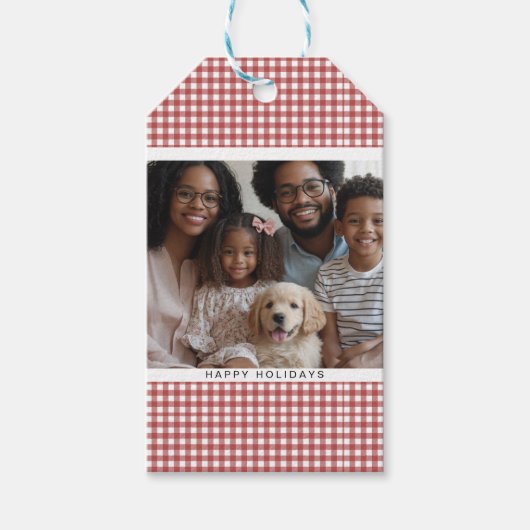 Red Gingham Holiday Foto Geschenkanhänger (Vorderseite)