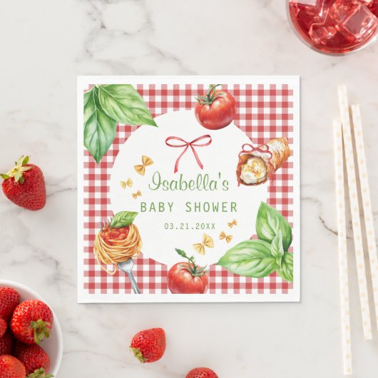 Red Gingham Holy Cannoli Baby Shower Paper Napkin Serviette (Beispiel)