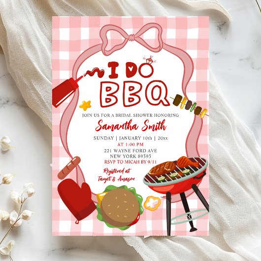Red Gingham I do BBQ bridal shower invitation Einladung