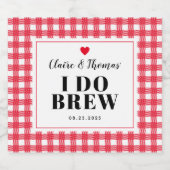 Red Gingham I Do Brew Wedding Party Custom Bierflaschenetikett (Einzelnes Label)