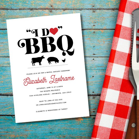 Red Gingham I Do GRILLEN Bridal Shower Einladung