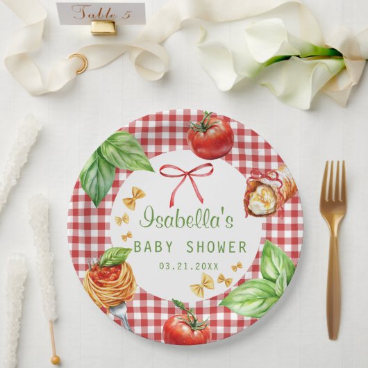 Red Gingham Italy Holi Cannoli Baby Shower Pappteller (Hochzeit)