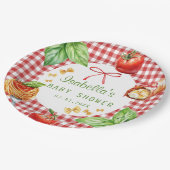 Red Gingham Italy Holi Cannoli Baby Shower Pappteller (Schrägansicht)