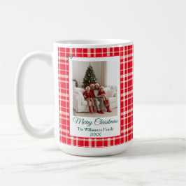 Red Gingham Kariert Frohe Weihnachts-Foto Kaffeetasse