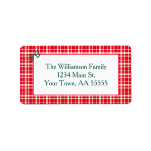 Red Gingham Kariert Frohe Weihnachtsmail Adressaufkleber