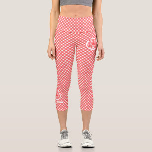 Red Gingham Kariert mit Red Tiger Head und Name Capri Leggings