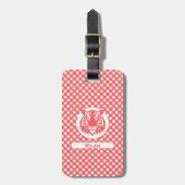 Red Gingham Kariert mit Red Tiger Head und Name Gepäckanhänger (Vorderseite vertikal)